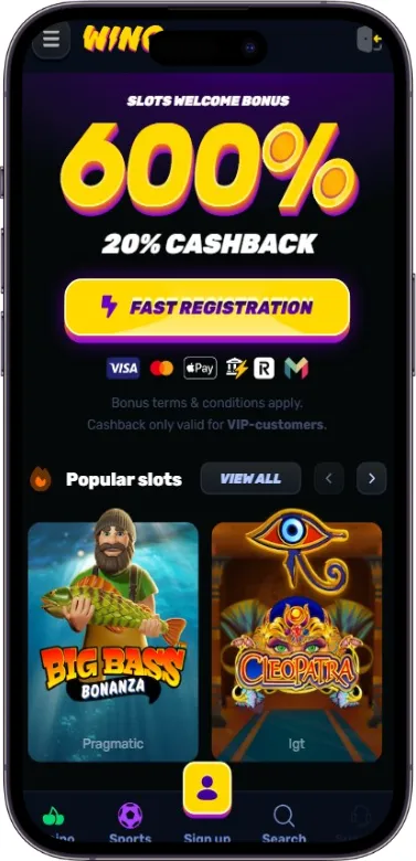 Wino Casino homepage