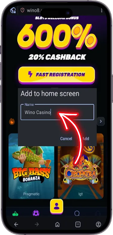 Wino Casino shortcut name
